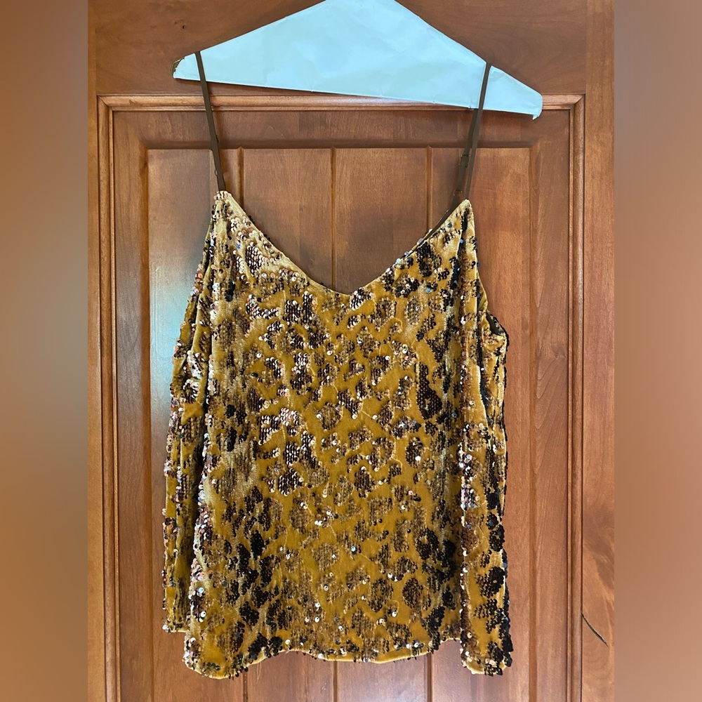 RO&DE Anthropologie gold velvet and sequence camisole, NWT, medium, sku:54366422